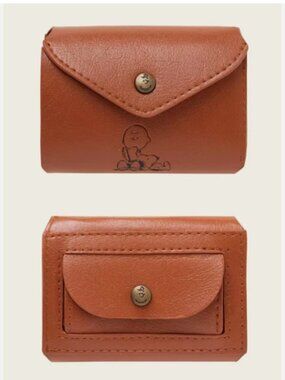 Dog Snoopy Brown Chestnut Faux Leather Bifold Wallet ID Money Coin Case Snap Key